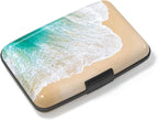 Credit Card Holder, Mini Aluminum Card Wallet RFID Blocking Slim Metal Hard Card Case for Women Men, Beach