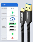 SUNGUY 10Gbps Android Auto USB C Cable,3A USB 3.1 Gen 2 Fast Charge & Data Transfer CarPlay Cable, for iPhone 17/16/15 Pro Max, Samsung T7, Galaxy S23 S22 Ultra Note 20, SSD- Black 4FT [2-Pack]