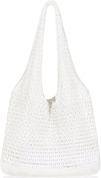 WantGor Crochet Bags, Beach Mesh Tote Bag Womens Shoulder Shopping Handbag Casual Travel Totes Bag Foldable Hobo Bags