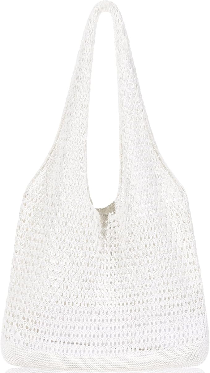 WantGor Crochet Bags, Beach Mesh Tote Bag Womens Shoulder Shopping Handbag Casual Travel Totes Bag Foldable Hobo Bags