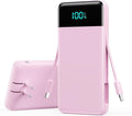 Portable Charger with Built-in AC Plug and Cables,13800mAh All in One USB C Fast Charging Power Bank,Travel Essentials Portable Phone Charger Battery Pack for iPhone 17/16/15/14/13,Galaxy,Android-Pink