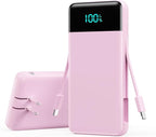 Portable Charger with Built-in AC Plug and Cables,13800mAh All in One USB C Fast Charging Power Bank,Travel Essentials Portable Phone Charger Battery Pack for iPhone 17/16/15/14/13,Galaxy,Android-Pink
