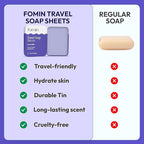 FOMIN - Antibacterial Paper Soap Sheets for Traveling - 300 Lavender Portable Hand Soap Sheets for Travel in Tin - Dissolvable Mini Portable Travel Soap Sheet for Hand Washing, Camping and Hiking