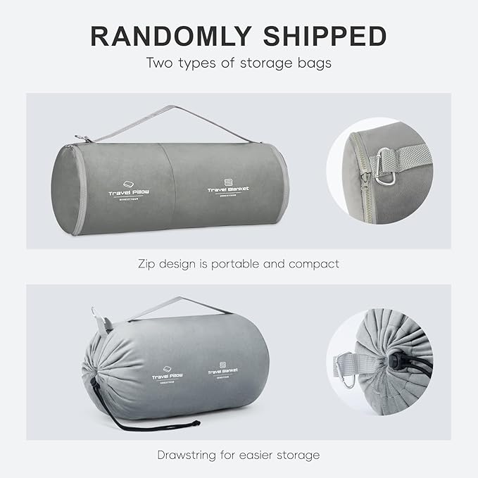 urnexttour Travel Pillow and Blanket Set Neck Pillows Travel Essentials with Sleep Mask for Airplane Car Memory Foam Grey