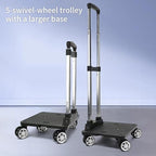Foldable Black Aluminum Backpack Cart with 5 Swivel Wheels, Large Base, Ideal for Large Backpacks, Pet Carriers, Laptop Bags
