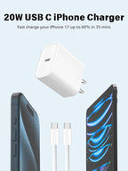 iPhone 17 16 15 Charger Fast Charging 20W Apple USB C Adapter Fast Charger Comes with 3FT C to C Woven Charging Cable Compatible with iPhone Air/17 Pro Max/16 Pro/16e/15 Plus,iPad Pro/Air/Mini,AirPods
