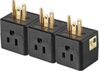 3 Outlet Wall Adapter UL Listed 3 Outlet Power Cube Tap, 3-Prong Outlet Splitter, Multi Plug Outlet Grounded Indoor, 3 Way Plug Adapter, Outlet Extender for Home or Travel (Black, 3 Pack)