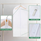 Carbrea 12 Pack Garment Bags for Hanging Clothes - Translucent Dress Bag for Closet Wardrobe Storage Travel - 24" x 49"