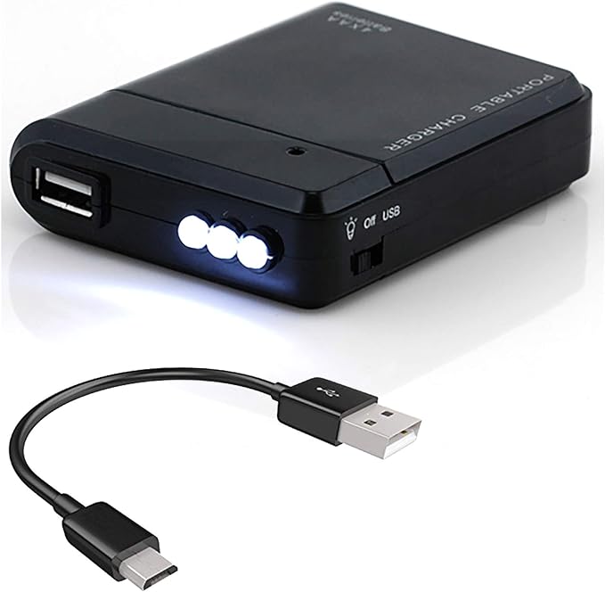 Portable AA Battery Travel Charger for Samsung Galaxy J3 Achieve and Emergency Re-Charger with LED Light! (Takes 4 AA Batteries) [Black]