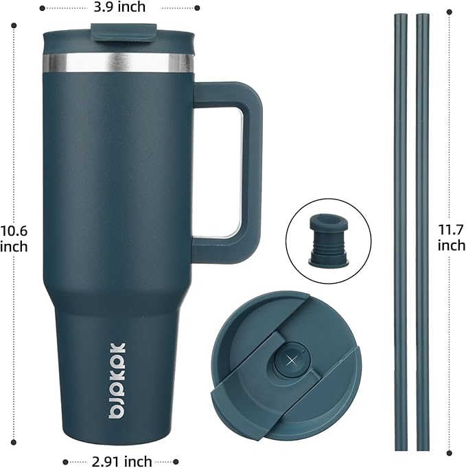 BJPKPK 40oz Stainless Steel Insulated Tumbler With Handle And Lid Straw Travel Coffee Mug Thermal Cup,Navy Blue