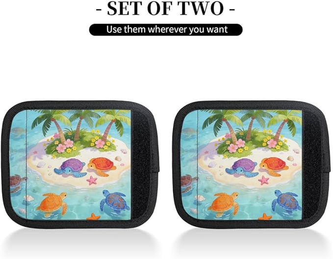 2 Pack Luggage Handle Wrap with Travel Tags - Non-Slip Protective Cover Soft Handle Grips Covers for Suitcase(Island Turtles)