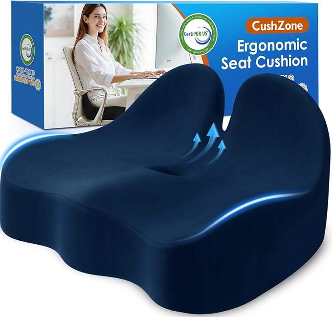 CushZone Seat Cushion, Memory Foam Office Chair Seat Cushion for Office Chairs/Car/Long Trip/Desk Chair/Gaming, X-Large Size for Sciatica & Hip & Tailbone Pain Relief, Sciatica Support (Blue)