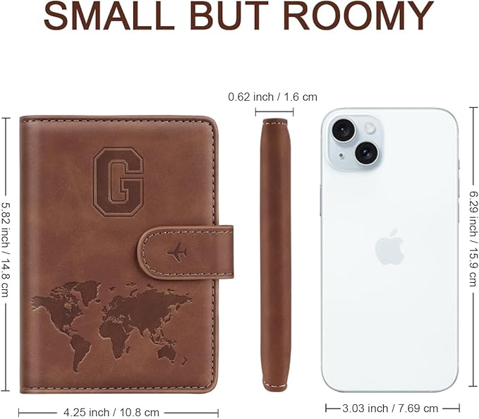 Passport Holder Wallet Cover Personalized Letter A-Z Travel Wallet RFID Blocking Passport Cover Wallet Case for Travel Passport Book Holders for Women and Men, Brown-G