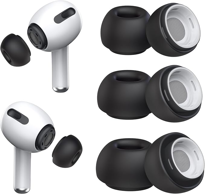 3 Pairs Replacement Ear Tips for AirPods Pro and 2nd Generation with Noise Reduction Hole, Silicone Ear Tips for AirPods Pro with Portable Storage Box and Fits in Charging Case (S/M/L, Black)