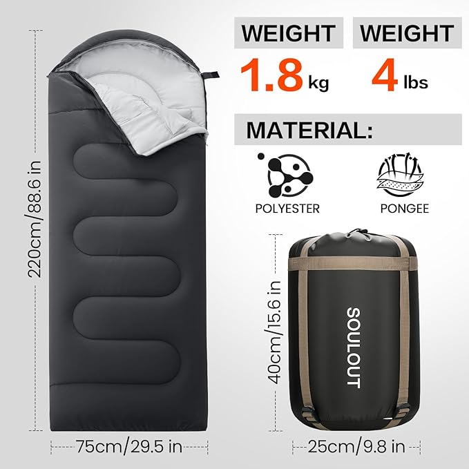 3-4 Season Sleeping Bag for Adults & Kids, Lightweight Warm Cold Weather Camping Bag with Waterproof Compression Sack – Portable for Hiking, Backpacking, Traveling & Outdoor Adventures