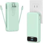 20000mAh Lightweight-Portable-Charger-Power-Bank with Built-in Cables and AC Wall Plug, PD20W USB-C Fast Charging Battery Pack, LED Display External Travel Phone Charger for All iPhone,Samsung,Android