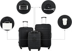 Wrangler Smart Spinner Hardside Luggage, 3 Piece Set, Black