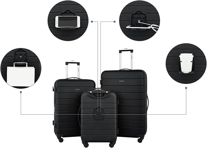 Wrangler Smart Spinner Hardside Luggage, 3 Piece Set, Black