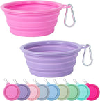 SLSON Collapsible Dog Bowl, 2Pack Macaron Color Pet Travel Bowls Silicone Foldable Water Feeder Dish for Small to Large Dogs Cat Walking Hiking Camping (Macaron Rose and Violet, Small)
