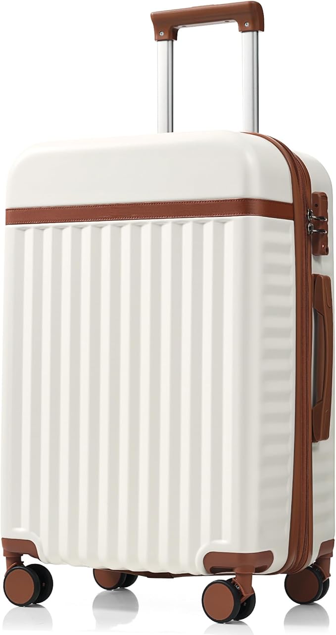 3 Piece Luggage Set ABS Hardshell Lightweight Suitcase Sets with Spinner Wheels and TSA Lock, 20 inch with Front Opening Design and USB Port, 20" Airline Certified Carry-on Luggage, 20"24"28", White