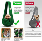 Tomkas Small Dog Cat Sling Carrier Puppy Purse Travel Wrap Soft Crossbody Pet Bag (Emerald Green, M - Classic Pocket & Classic Strap)
