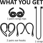A-Focus Anti-Slip Set for AirPods 4 Silicone Adjustable Ear Hook Ergonomic Design Wings Wingtip Ear Hooks Tips Strap Sport Earbuds Accessories Eartip Compatible with AirPods 4th Black