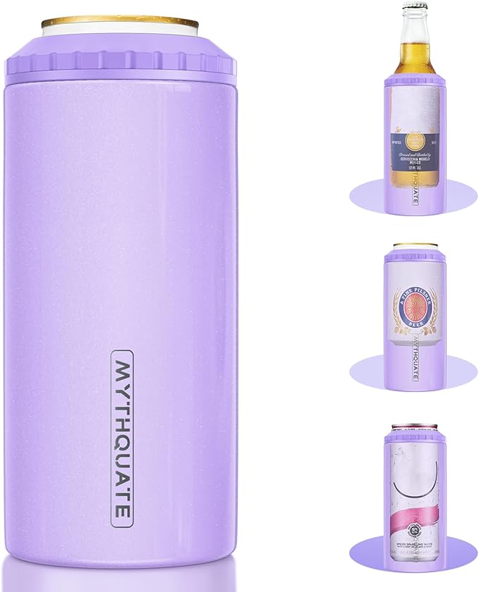 3 in 1 Slim Can Cooler for 12 OZ Skinny Can, Regular Can & Beer Bottle - Keep Cold for 6 Hours - Double Walled Insulated Stainless Steel Vacuum Beverage Can Insulator (Lavender Purple)