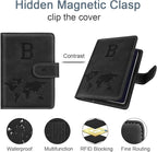 Passport Holder Wallet Cover Personalized Letter A-Z Travel Wallet RFID Blocking Passport Cover Wallet Case for Travel Passport Book Holders for Women and Men, Black-B