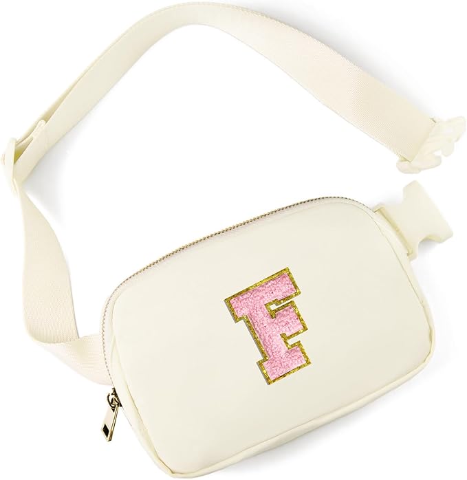 Gitus Personalized Gifts Birthday Gifts for Girls Fanny Pack Cross Body Bags with Initial Letter Preppy Stuff Gifts for Her Girlfriend Wife Sister Friends Mom (Ivory-F)