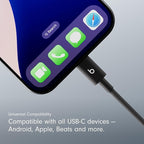 Beats USB-A to USB-C Woven Cable Fast Charging Durable and Tangle-Free Design Compatible Charger for Apple & Android Devices (1.5 m, 5 ft) - Bolt Black
