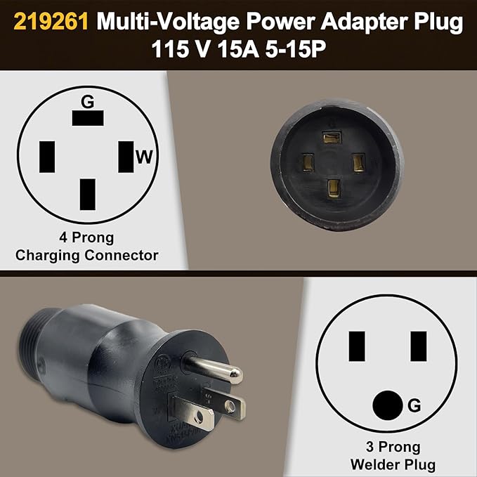 219261 Multi-Voltage Adapter Plug for Miller & Hobart Welders/Plasma Cutters, 115 Volt 5-15P 4 Pin to 3 Prong Replacement for Welding Power Cord