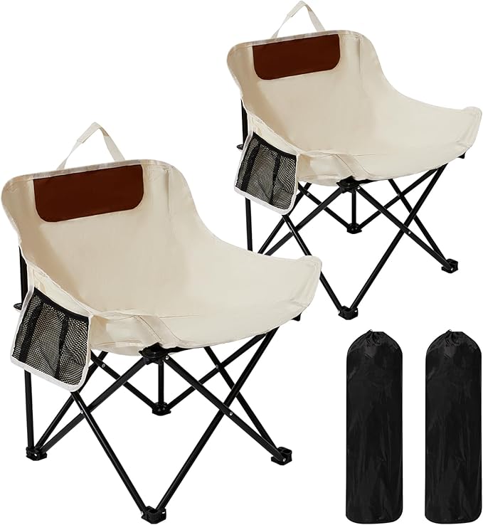 SHANQUAN 2 Pack Folding Camping Chair, Compact Camp Chair,Outdoor Lawn Portable Lightweight Backpacking Chair with Carrying Bag for Outdoor Camp,Travel,Beach,Picnic,Fishing, Hiking (Beige)