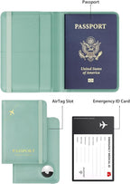 Stouchi Airtag Passport Holder – Track Your Passport, RFID Blocking Travel Wallet for Women, Slim All-in-One Organizer for Secure International Travel (Sky Blue)