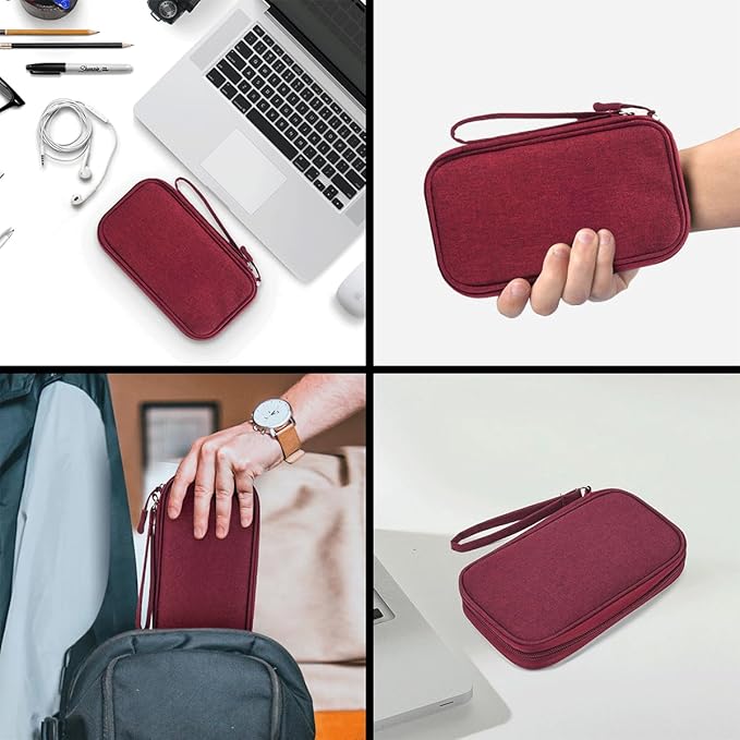 CAAORDKSO Electronic Cord Organizer Travel Case, Electronic Organizer Pouch Bag, Cable Organizer bag Pouch Electronic Accessories Case for Cable, Cord, Charger, Phone, Power Bank, Earphone (Wine Red)