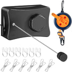 Retractable Clothesline Indoor Outdoor Clothes Line Kit, Heavy Duty Clothes Drying Laundry Line 16.7ft Wall Mounted Drying Rack Non-Sagging Air Dry Clothing Travel Clotheslines (Black)