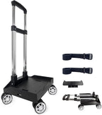 Backpack Trolley Wheeled Cart, Foldable Aluminium Alloy Hand Truck with Edge Guard Base, 4 Spinner Wheels, Luggage Cart with Luggage Strap for Teenagers, Adults, School,Luggage Trolley for Travel