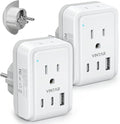 2 Pack Type E F Plug Adapter, VINTAR Germany France Travel Plug Adapter with 3 USB Ports(2 USB C) and 2 Outlets, 5 in 1 Schuko Type F Power Adapter for US to Europe EU Spain Korea Greece Iceland