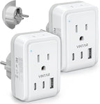 2 Pack Type E F Plug Adapter, VINTAR Germany France Travel Plug Adapter with 3 USB Ports(2 USB C) and 2 Outlets, 5 in 1 Schuko Type F Power Adapter for US to Europe EU Spain Korea Greece Iceland