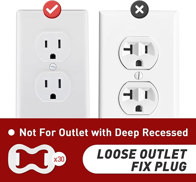 30-Pack Loose Outlet Fix Plug - Ensure Secure Connection for Power Plugs - Socket Extender Prevents Loose Socket Issues - Easily Fix Loose Outlets - Won't Fall Out or Cut Off Electricity