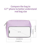 Narwey Small Striped Makeup Bag for Purse Mini Cosmetic Bag Travel Makeup Pouch Zipper Pouch Cute Make up Bags with Compartments for Women Girls (Purple Stripe, Small)