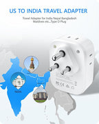 LENCENT US to India Power Plug Adapter, Indian Travel Adaptor with 4 Outlets, 4 USB Ports(2 USB C), Type D Plug Converter for USA to India Nepal Bangladesh Maldives Pakistan, Safe Grounded