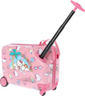 FUL Hello Kitty 19 Inch Carry On Luggage, Kids Ride On Suitcase with Spinner Wheels, Hardshell Rolling Travel Trolley, Pink