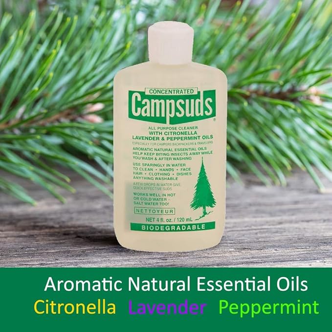 Sierra Dawn Campsuds Biodegradable Camping Soap with Insect Deterrent Citronella, Lavender, Peppermint Oils - Camp Dish Soap, Shampoo, Body Wash
