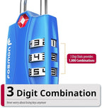 Fosmon TSA Approved Locks for Luggage. Suitcase Locks with Open Alert Indicator, 3 Digit Combination Padlock with Alloy Body for Travel, Backpack Zipper Anti Theft, Locker, Gym, Gun Case- Blue 2 Pack