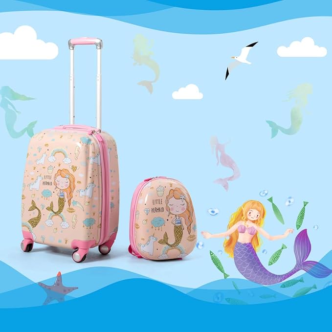 Goplus Kids Luggage Set, 12" & 18" Kids Carry On Luggage Set, Multi-directional Wheels Suitcase, Large Capacity Rolling Trolley Suitcase, Gift for Boys and Girls Toddlers Children Travel