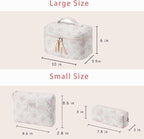 uekeboag Large Travel Quilted Makeup Bag for Women, Floral Cotton Cosmetic Bag, Coquette Aesthetic Floral Toiletry Organizer Bag