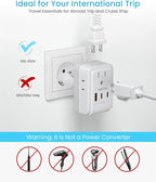 1 Pack European Travel Plug Adapter, VINTAR PD 35W Foldable Type C Adapter with 4 AC Outlets 3 USB Ports(2 USB C), Travel Essentials Charger for US to Most of Europe EU Italy Spain France