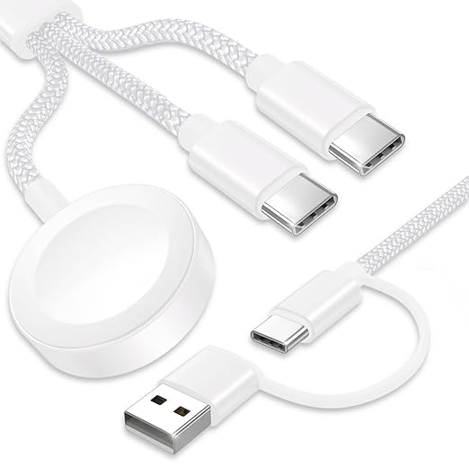 TOP-UP 3 in 2 USB C Cable for Apple Watch Charger (4FT/1.2M) – Fast Multi Charging Travel Cable Compatible with iWatch Ultra 2/SE 2/Series 11–1, iPhone 17/16/15 Series, iPad, AirPods