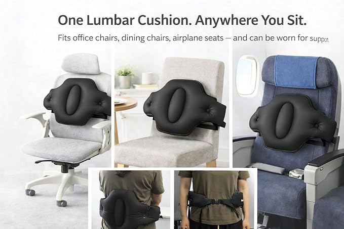 2-in-1 Inflatable Foot Hammock & Lumbar Support – Premium TPU Material, Adjustable Support for Airplane, Office & Home – Lightweight, Portable & Travel-Ready (Gray)