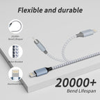Multi Charging Cable(3Pack 4FT), 3 in 1 Charging Cable for Multiple Devices, Multi Phone Charger Cord with Type-C, Micro USB and IP Port for iPhone 16/15/14/13/iPad/Android/Tablets and More